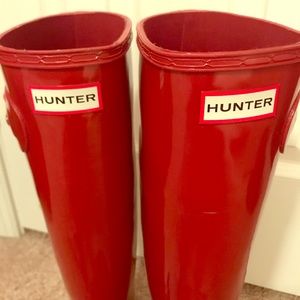 Glossy Red Extra tall Hunter Boots Size 9